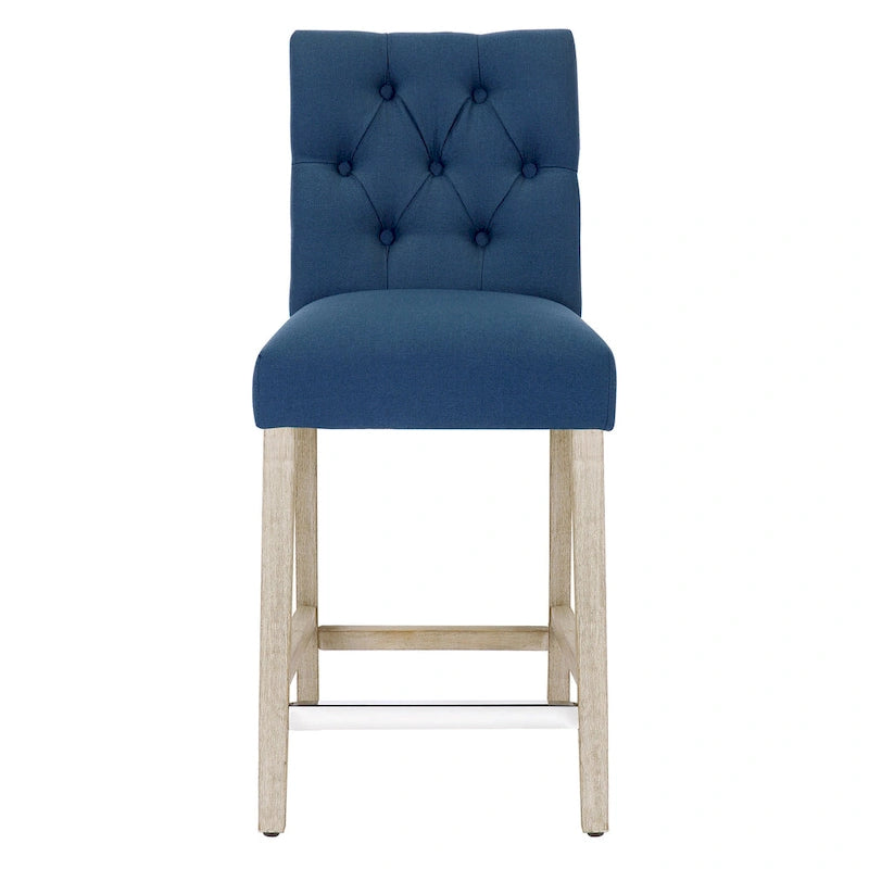 24-Inch Button Tufted Counter Stool with Antique Gray Wood Legs