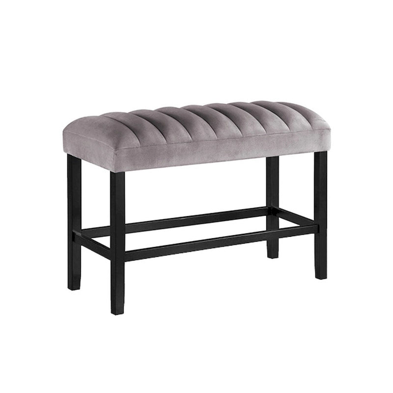 38 Inch Counter Height Bench, Wood Frame, Fabric Upholstery, Gray