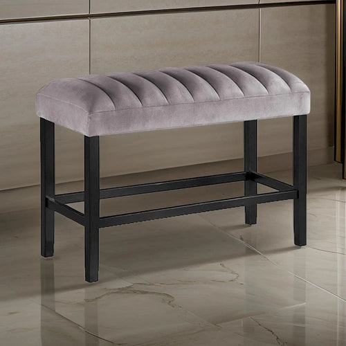 38 Inch Counter Height Bench, Wood Frame, Fabric Upholstery, Gray