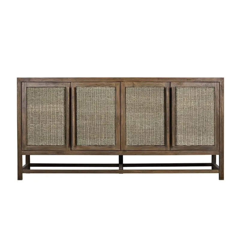 4 Door Large Storage Cabinet with Seagrass Panels and Teak Handles