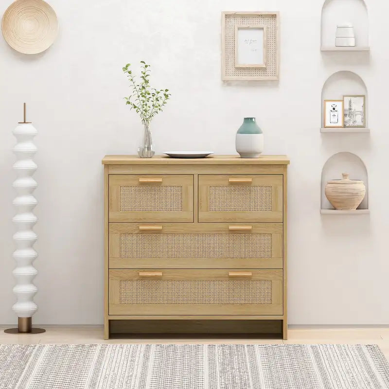 4-Drawer Rattan Cabinet for Bedroom, Living Room, Dining Room and Hallways