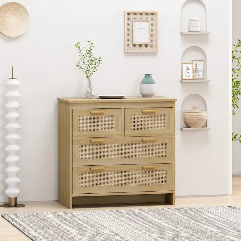 4-Drawer Rattan Cabinet for Bedroom, Living Room, Dining Room and Hallways