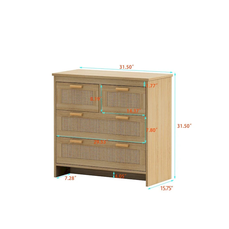4-Drawer Rattan Cabinet for Bedroom, Living Room, Dining Room and Hallways