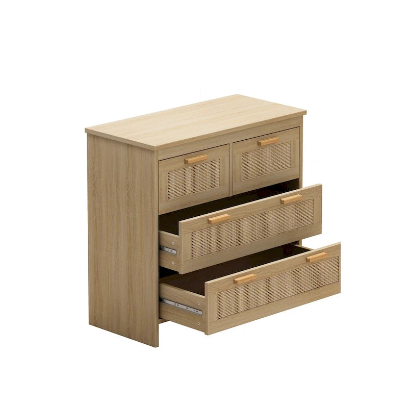 4-Drawer Rattan Cabinet for Bedroom, Living Room, Dining Room and Hallways